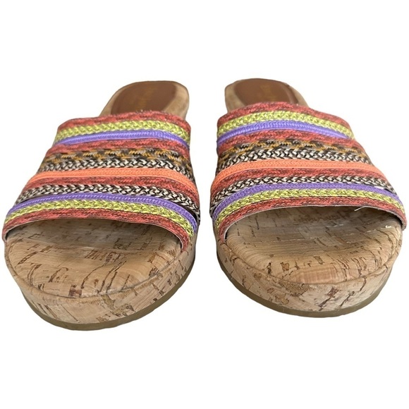 Eric Javitz Sandals Size 7 Cork Wedge Slip On Mulit-Colored Boho Shoes - Picture 2 of 9